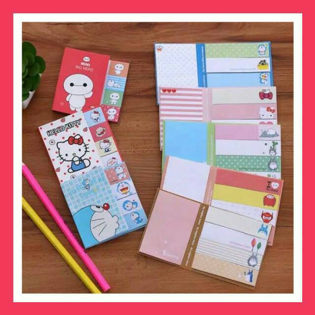 STICKY NOTES KARAKTER LUCU MEMO CATATAN KECIL HELLOKITTY DORAEMON BAYMAX TOTORO PEMBATAS BUKU