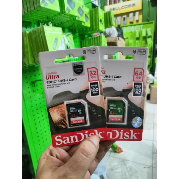 SD CARD SANDISK 64GB 32 GB MEMORY CAMERA SDHC CLASS 10 GARANSI RESMI DATASCRIP