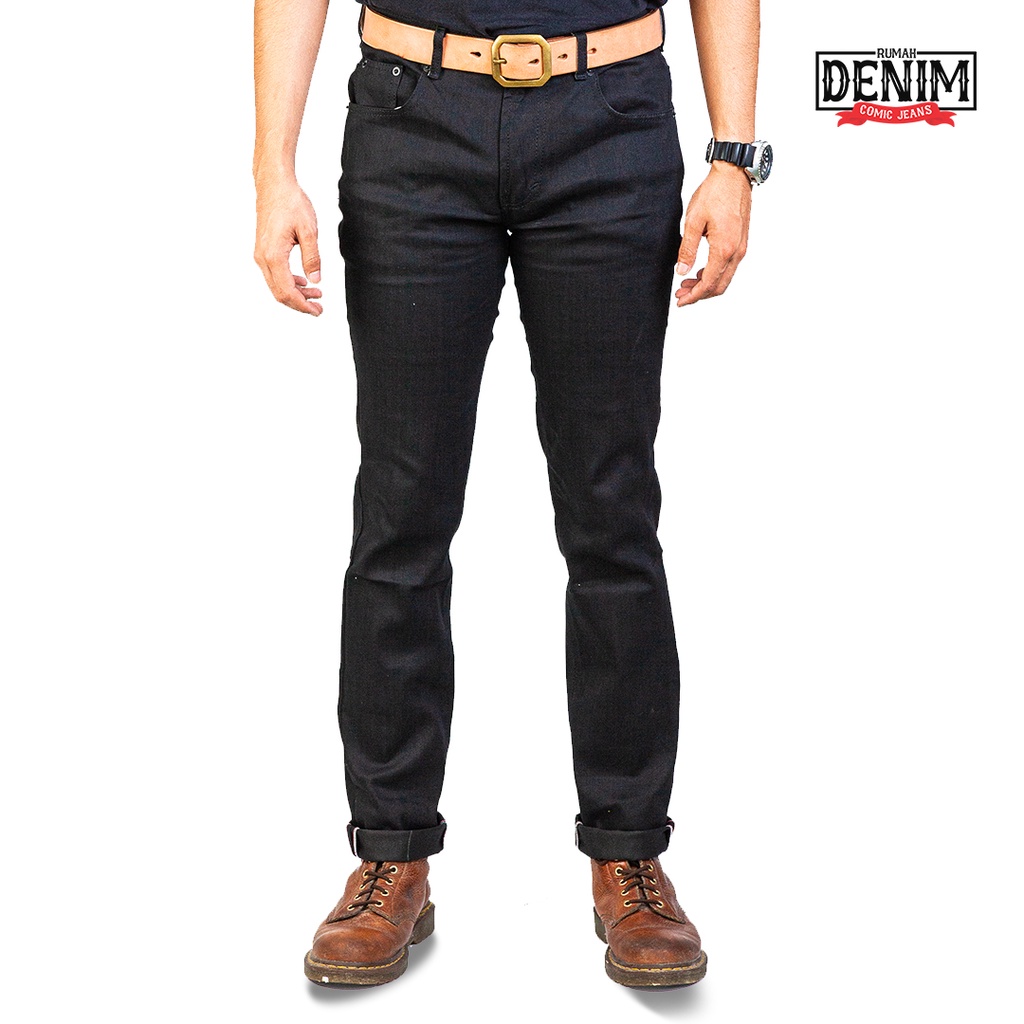 Comic Jeans - Black Jeans Naomi 14 Oz Selvedge Accent - Stretch - Celana Jeans Pria dan Wanita