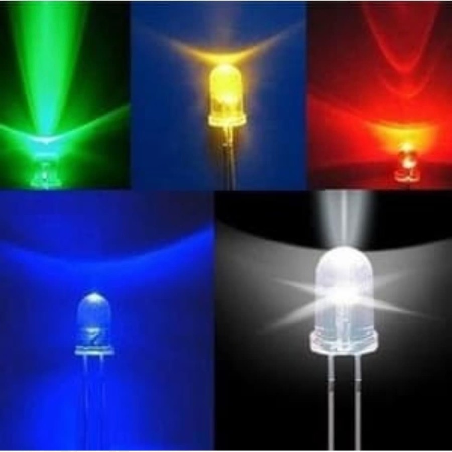 LED 5mm Kedip 1000pc - Kepala Bening nyala Merah / Kuning/ Hijau / Biru