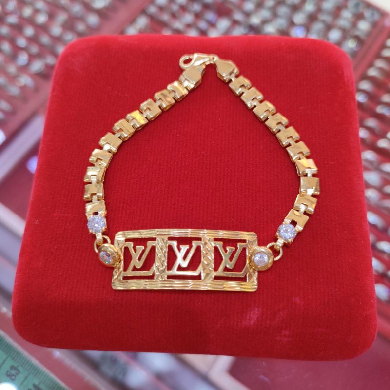Gelang tangan dewasa plat LV rantai jam gold perak asli 925