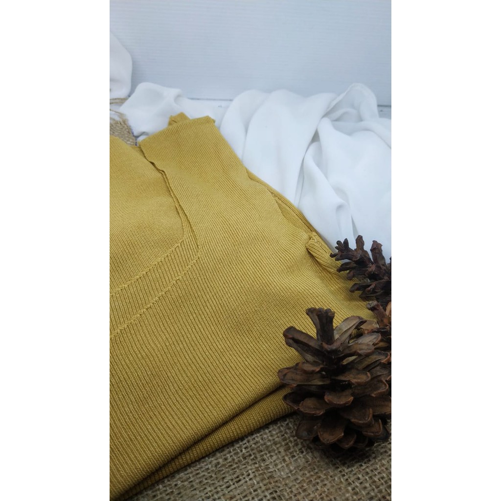 T08 tank top wanita pakaian atasan tanktop cewek korea rajut square neck inner wear-Coklat Mustard