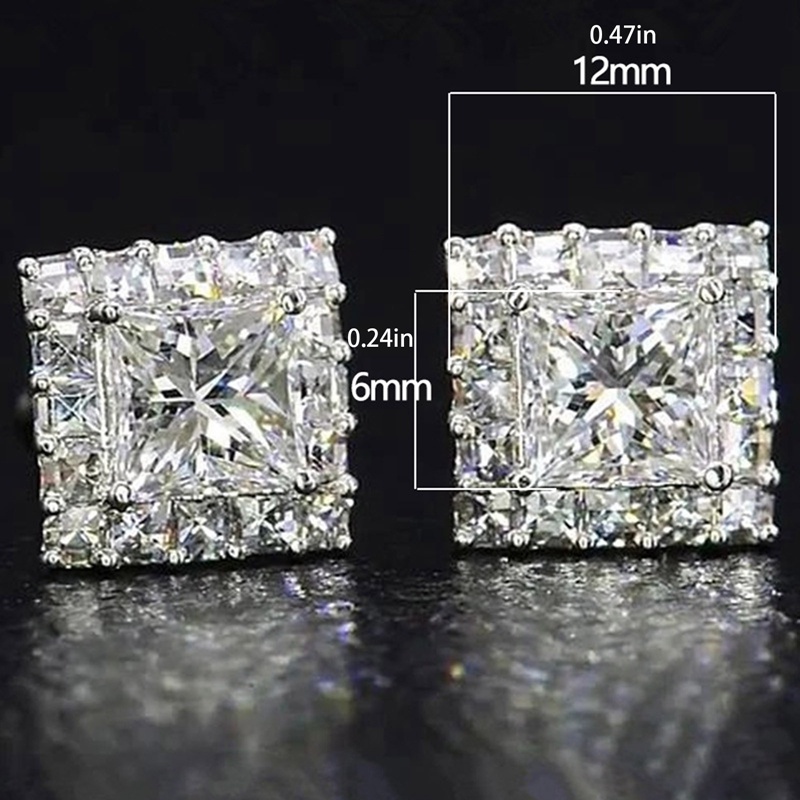 Anting Stud Cubic Zirconia Bentuk Persegi Untuk Wanita