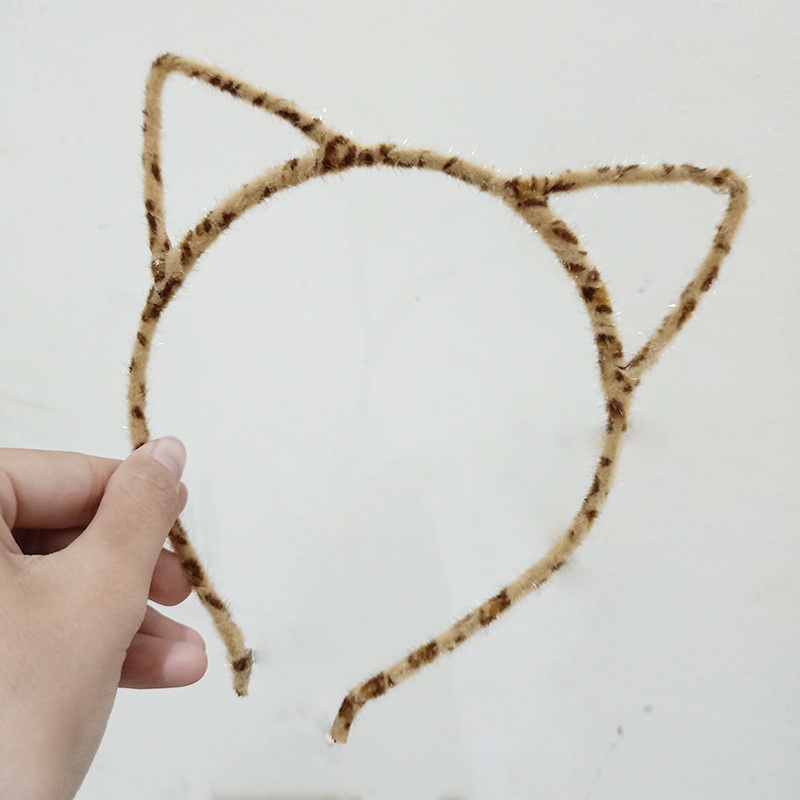 Bando Korea Dewasa Motif Telinga Kucing Bulu Coklat Loreng Aksesoris Fashion Cewe Kekinian AK233