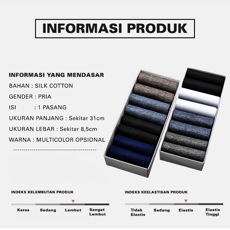 Kaos Kaki Pria Dewasa Model Panjang Polos Fashion Kantoran Bahan Silk Cotton kualitas premium KLi