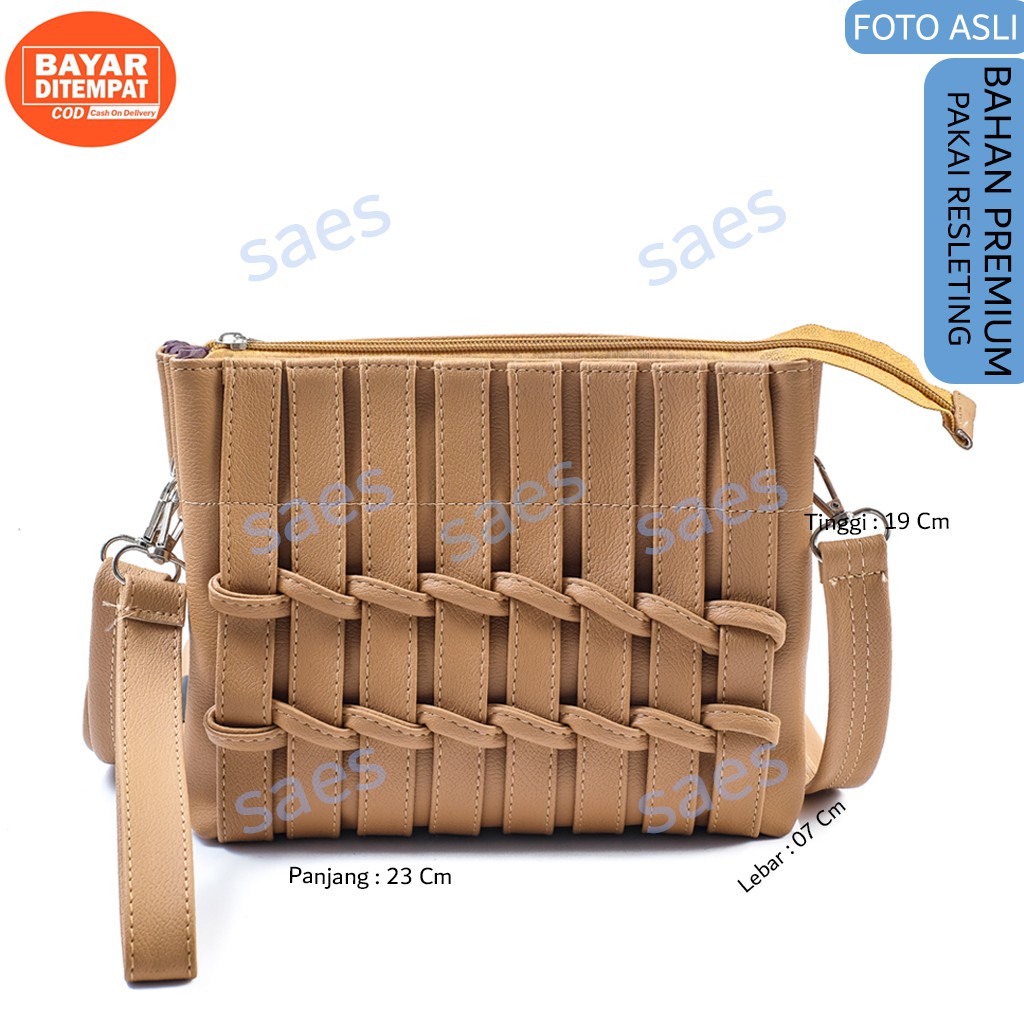 SAES SERUNI SLING BAG VINTAGE BEIGE SHOULDER BAG CLUTCH MULTIFUNGSI Semanggi Saes shop 002