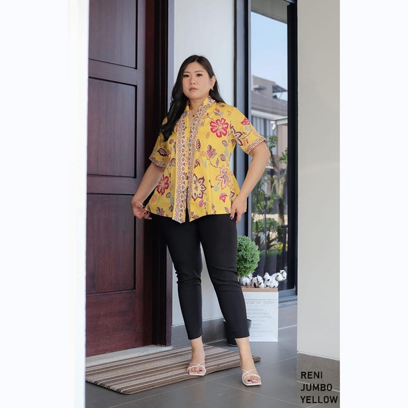 Evercloth Reni Blouse Wanita Atasan Wanita Blouse Batik Perempuan Atasan Batik Wanita Lengan Pendek Kebaya Kimono Batik Baju Kutu Seragam Sarimbit Set Jumbo