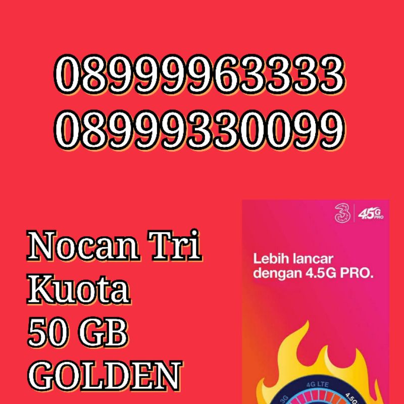 NOCAN Nomor Cantik 11 Digit Kartu Perdana 3 Tri Three 4G LTE Kuota 50 GB Golden