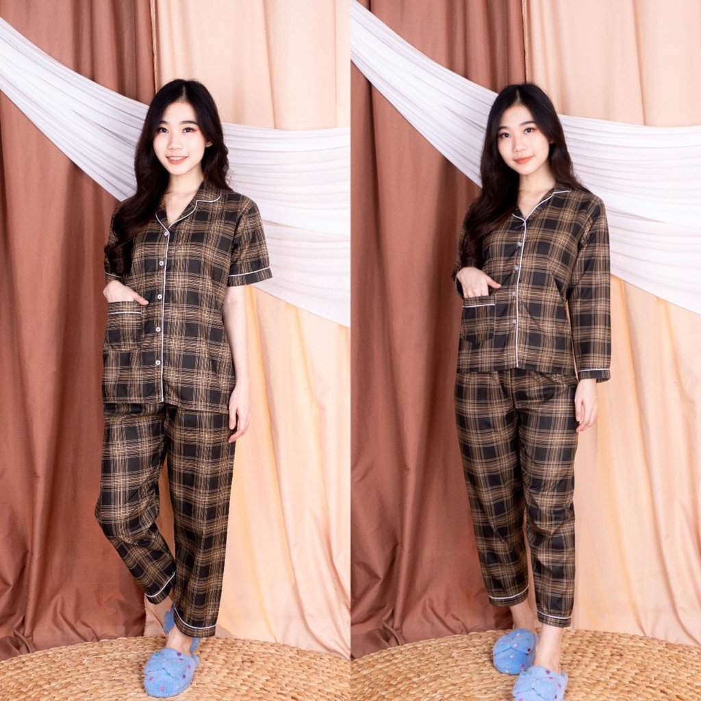 Setelan Piyama Baju Tidur Wanita Guilen Kotak Pajamas