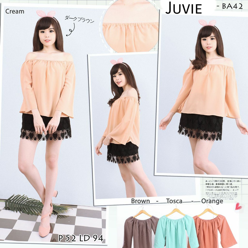 JUVIE -BAJU ATASAN WANITA BLOUSE CASUAL SABRINA CUT OFF SOULDER