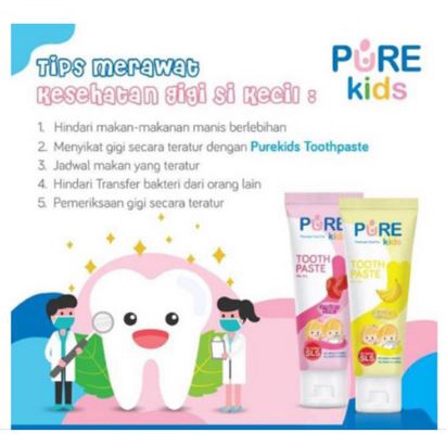 PURE KIDS Toothpaste Banana Strawberry Flavour 50g Pasta Gigi Anak Odol Anak
