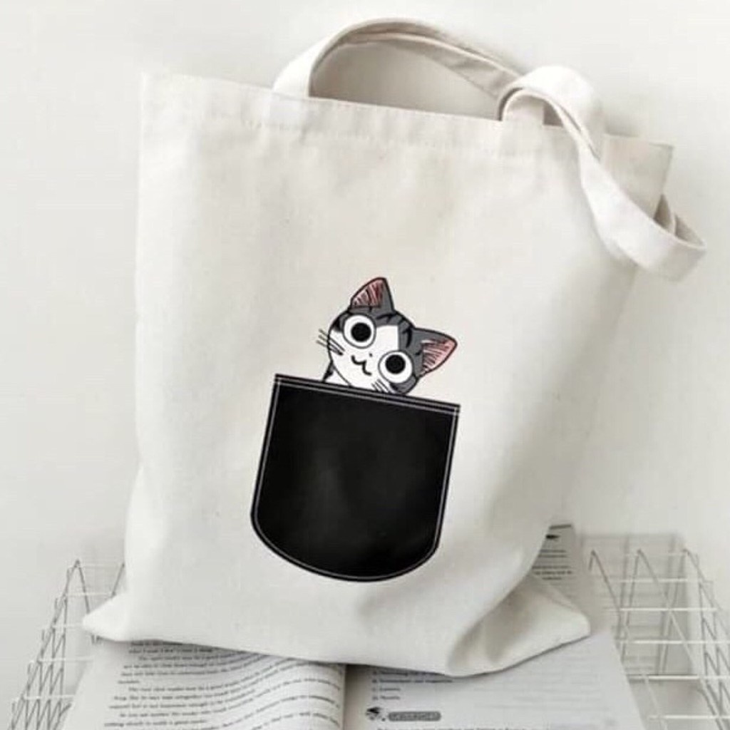 FINOM CHIANG - Tote Bag Wanita Korean Style Saku Kucing