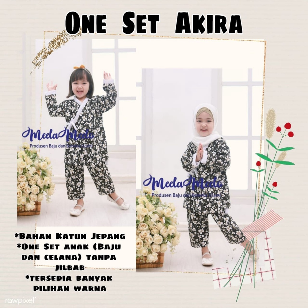 COD ONE SET AKIRA BAHAN KATUN JEPANG | ONE SET ANAK MOTIF | SETELAN BAJU ANAK PEREMPUAN