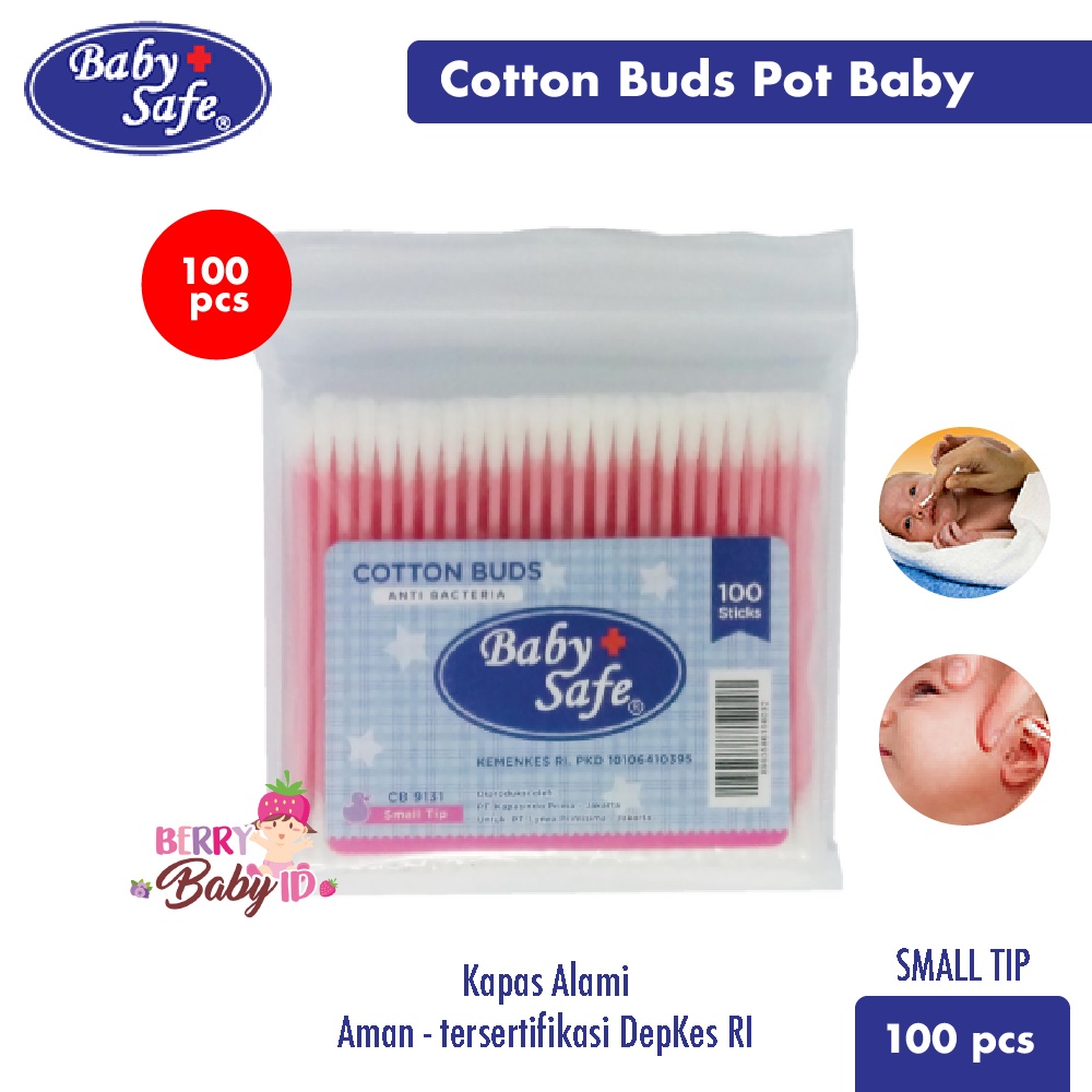 Baby Safe Paket Cotton Buds Pot &amp; Refill Small Tip Korek Kuping Bayi Berry Mart