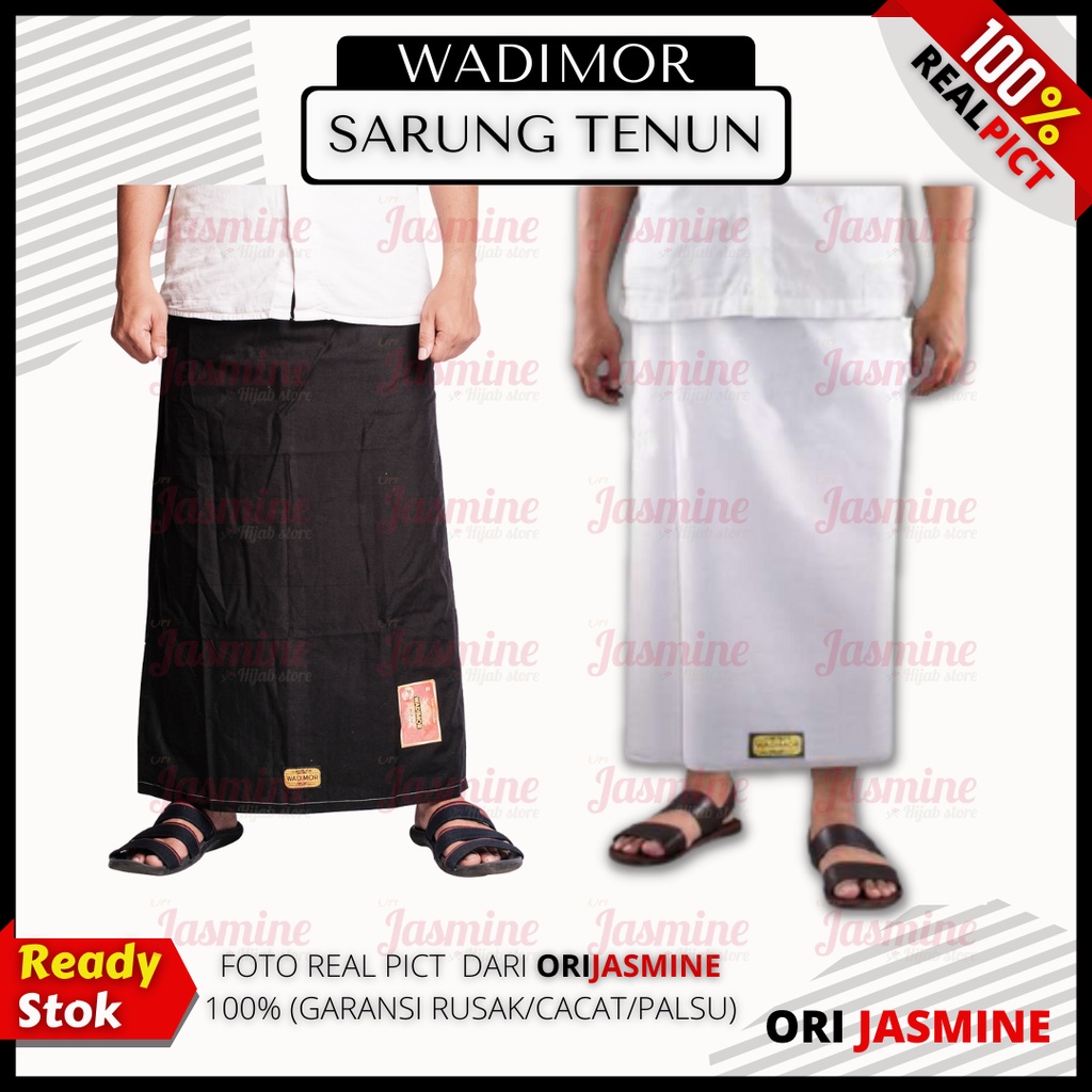 Sarung Wadimor Hitam Putih Polos Tumpal Salur Kain Tenun Sholat Pesantren Santri Dewasa Pria Laki Cowok