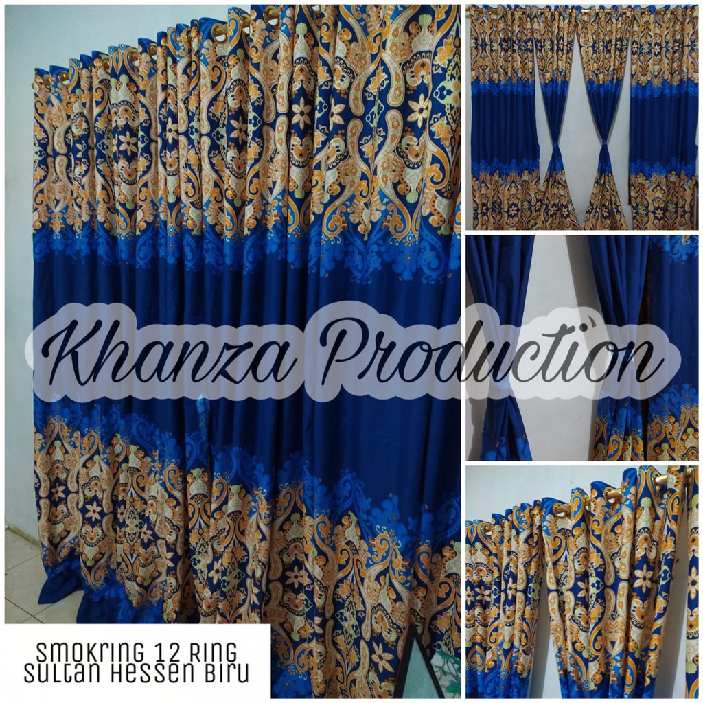 Jual Gorden Hordeng Smokring 12 Ring 6 Gelombang Bisa Jendela Motif Sultan Batik Biru