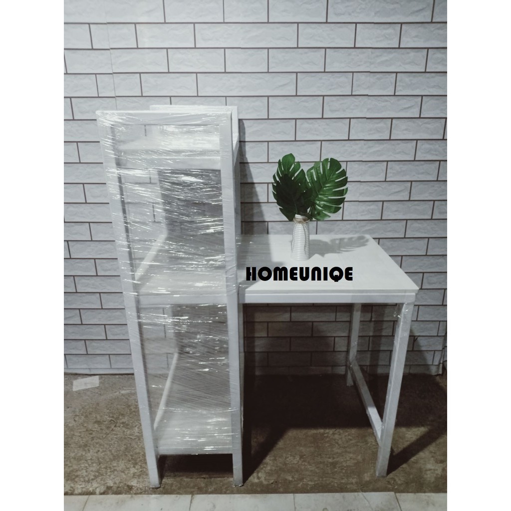HOMEUNIQE Meja rak tingkat 80x40x70-120 Meja Dapur/ Meja Belajar/ Meja Kos Minimalis Milenial