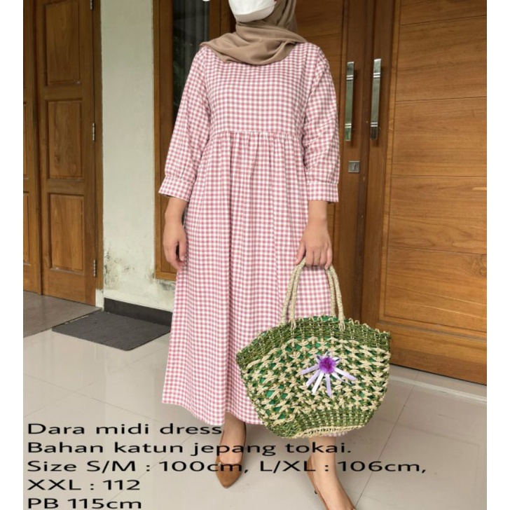 Enola Dara Midi Dress Tartan Bahan Katun Jepang Tokai Original Premium