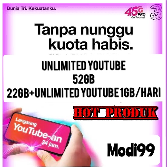 PAKET TRI 52GB + UNLIMITED YOUTUBE