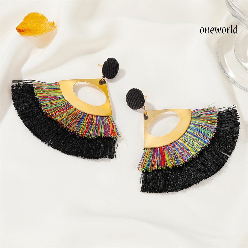 OW@ 1 Pair Decorative Earrings Jewelry Bohemian Scalloped Tassel Drop Earrings for Daily Life