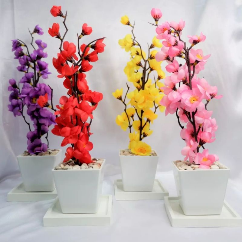 [ PROMO TERMURAH ] Bunga Artificial Sakura Termasuk Pot Melamin Kotak - Dekorasi Ruang Tamu - Grosir Murah Import
