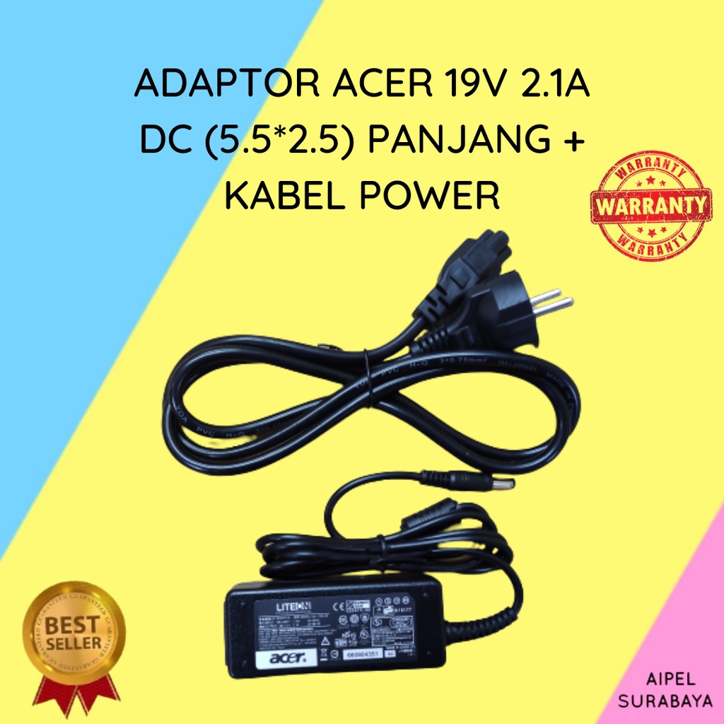 ACER19215525PKP | ADAPTOR LAPTOP ACER 19V 2.1A DC (5.5*2.5) PANJANG . KABEL POWER