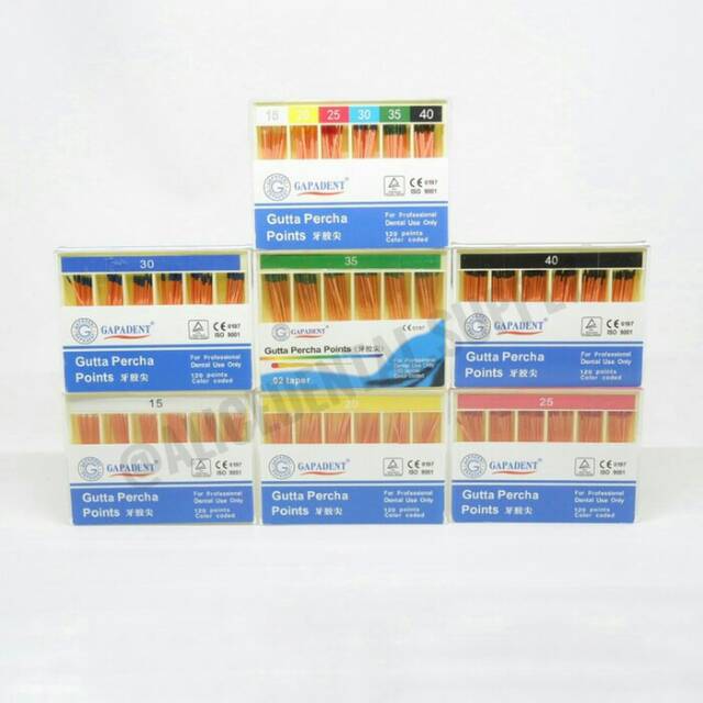 Dental gutta percha points guttap gutap guttapercha bahan pengisi saluran akar 15-40 20 30 15 20 25 45-80
