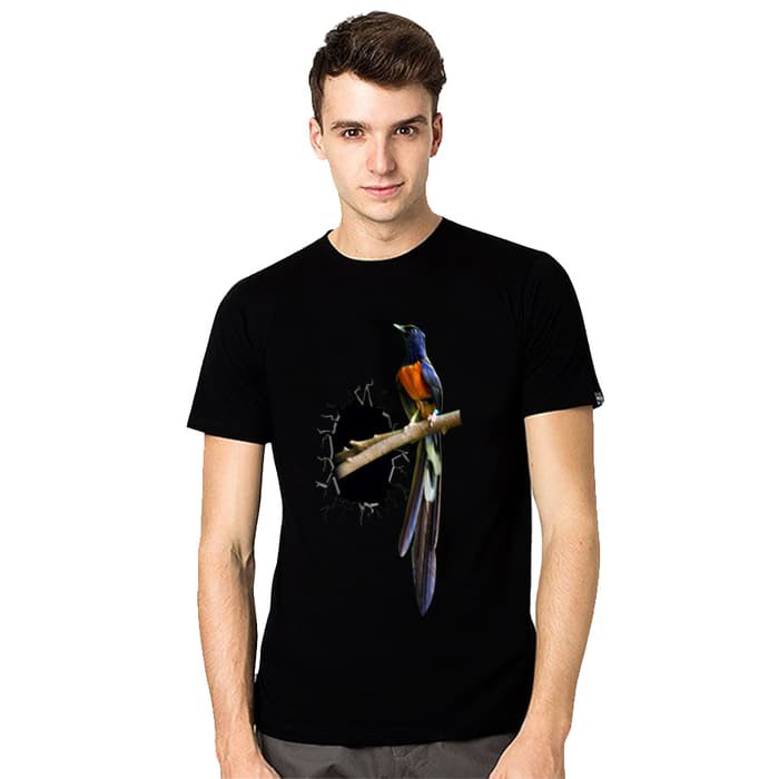 Jual NS kaos 3D Elengant Murah Burung Murai Batu Grow Hitam Kuning Merah Limited