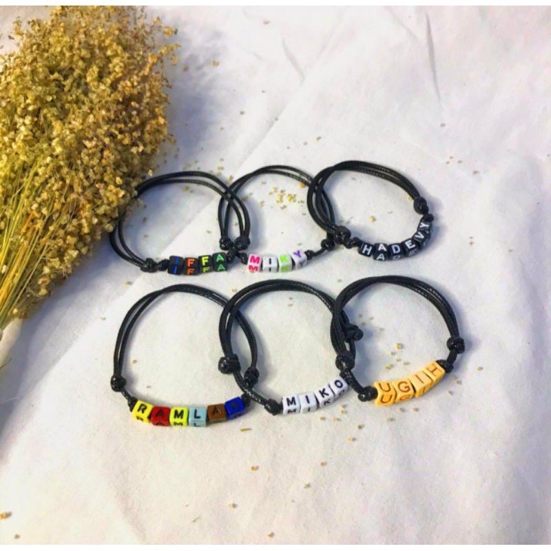 GELANG NAMA TALI HITAM ANTI AIR / GELANG TALI / GELANG REQUEST NAMA SENDIRI