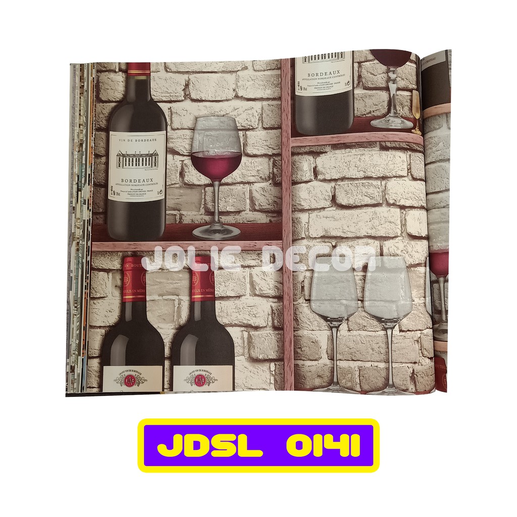 Wallpaper Dinding Vinyl Motif Vintage Rak Anggur Bata Pink Gray