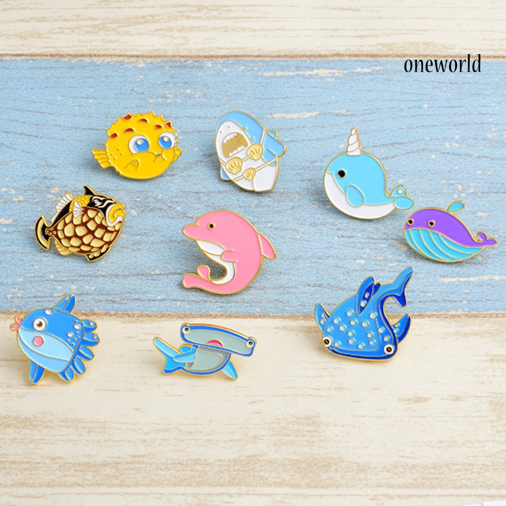 OW@ Cute Cartoon Dolphin Shark Whale Fish Enamel Brooch Pin Badge Collar Coat Decor