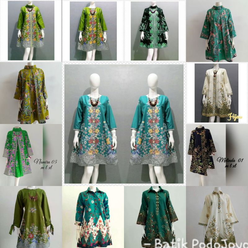 Tunik Namira atasan Batik Pekalongan murah warna hijau putih gading green tea kantoran seragaman WAN