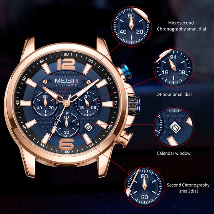 MEGIR 2156 Jam Tangan Pria Analog Chronograph Tali Kulit Luminous WATCHKITE WKOS