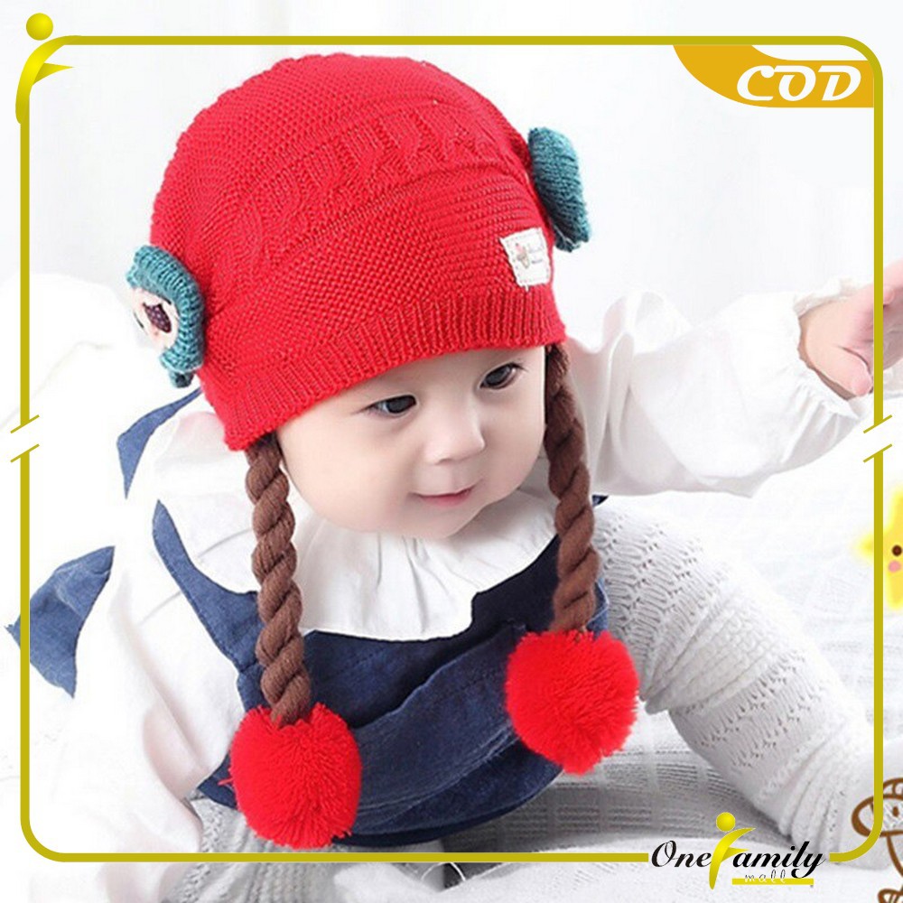 ONE-P19-21 Topi Anak Perempuan Rambut Kepang / Topi Bayi Kupluk Rajut Imut Lucu / Baby Hat Wig Impor-4