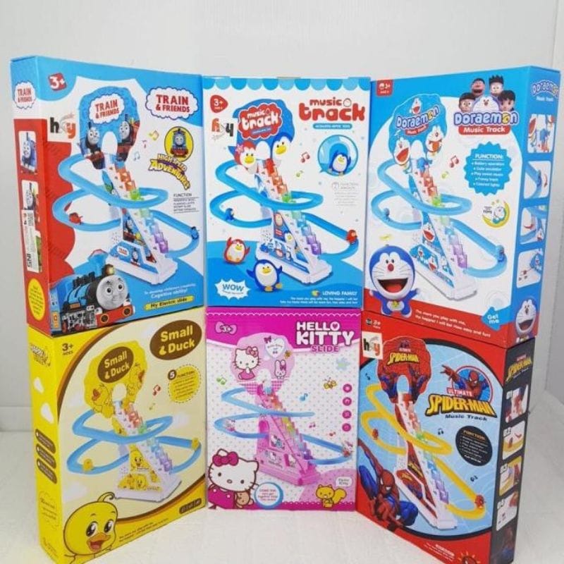 MAINAN TRACK SELUNCUR PENGUIN, THOMAS, SPIDERMAN, HELLO KITTY, DORAEMON &amp; BEBEK