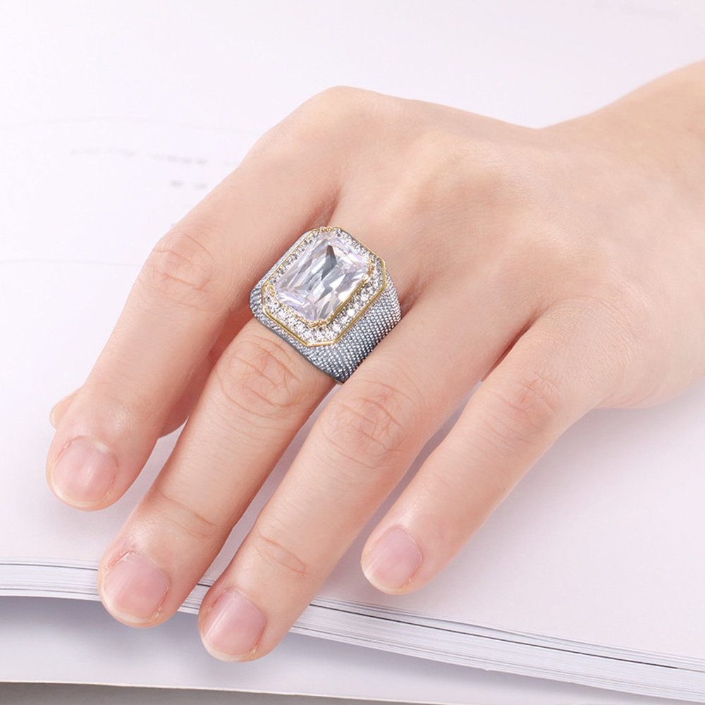 Perak &amp; Emas Baja Titanium Berlian Kristal Bening Pria Wanita Fashion Perhiasan Cincin Kawin Crystal Rings