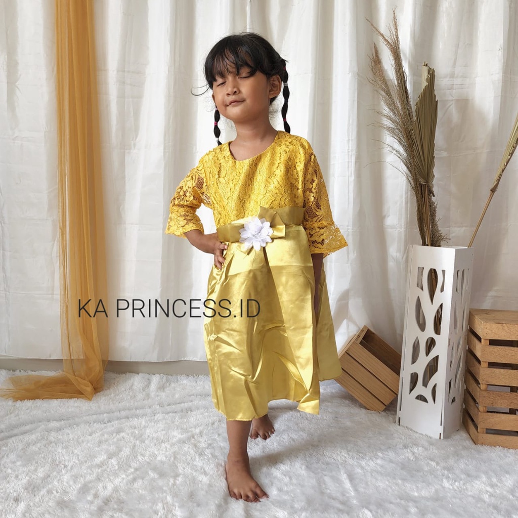 Dress Gold Anak Perempuan 4 5 Tahun Gaun Tutu Brukat Warna Gold Baju Pesta Mewah Impor Bahan Premium KA03