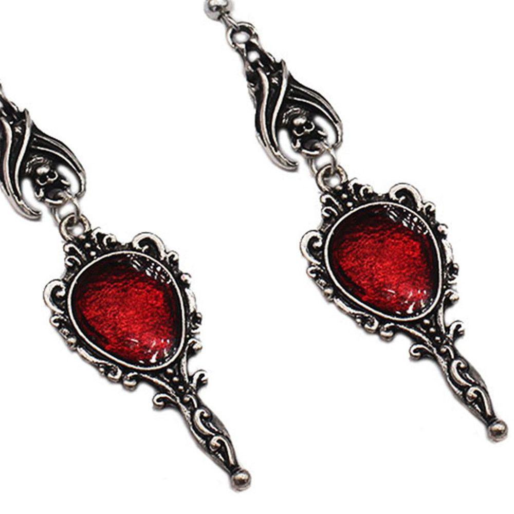 Solighter Anting Halloween Perhiasan Gantung Logam Gaya Punk Gothic Retro Berlian Imitasi Merah