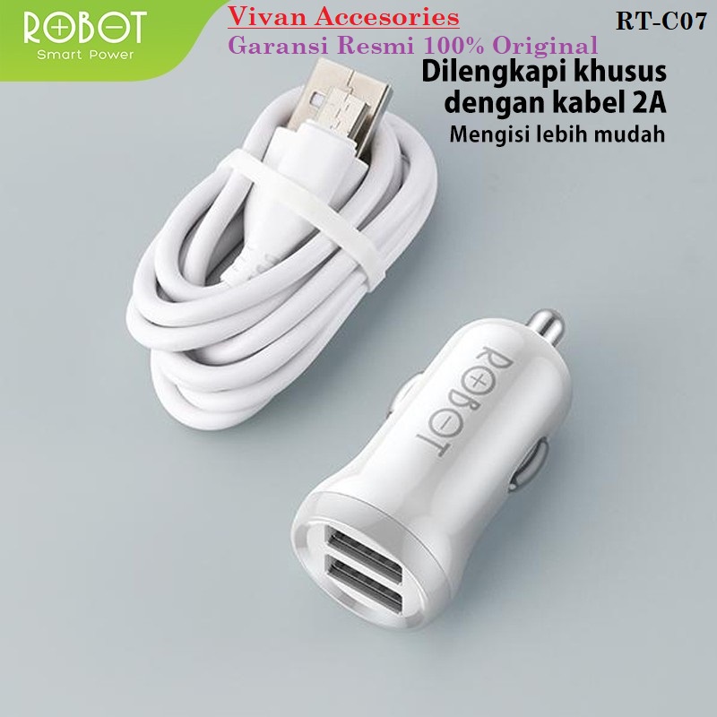 Robot RT-C07 2.4A Dual USB Car Charger Saver Mobil (new model RT-C06)