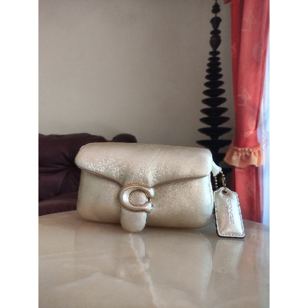 coachh tabby pillow 18 metallic soft gold