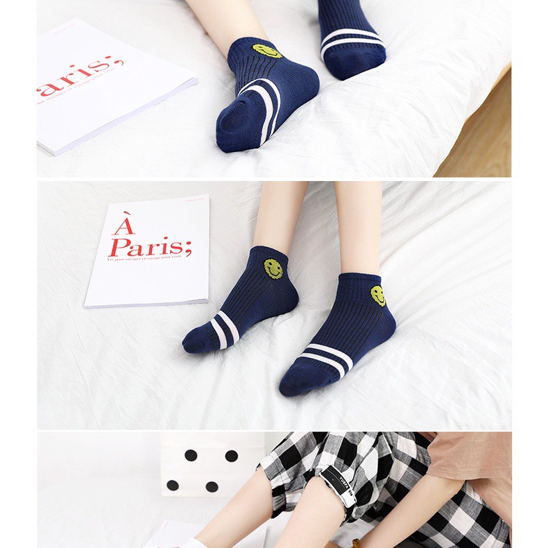 ♫ Megata ♫ A059 kaos Kaki Wanita Motif Emot Smile Fashion Korea Kaoskaki Pendek Semata Kaki Import