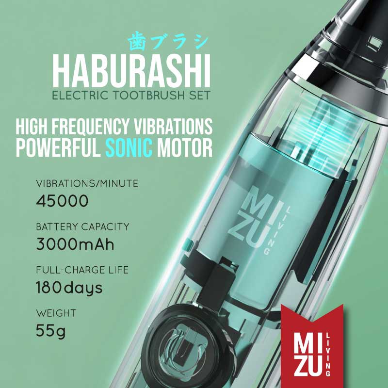 MIZU HABURASHI Electric Toothbrush Set Sonic Vibration Sikat Gigi Elektrik Dewasa USB RECHARGEABLE