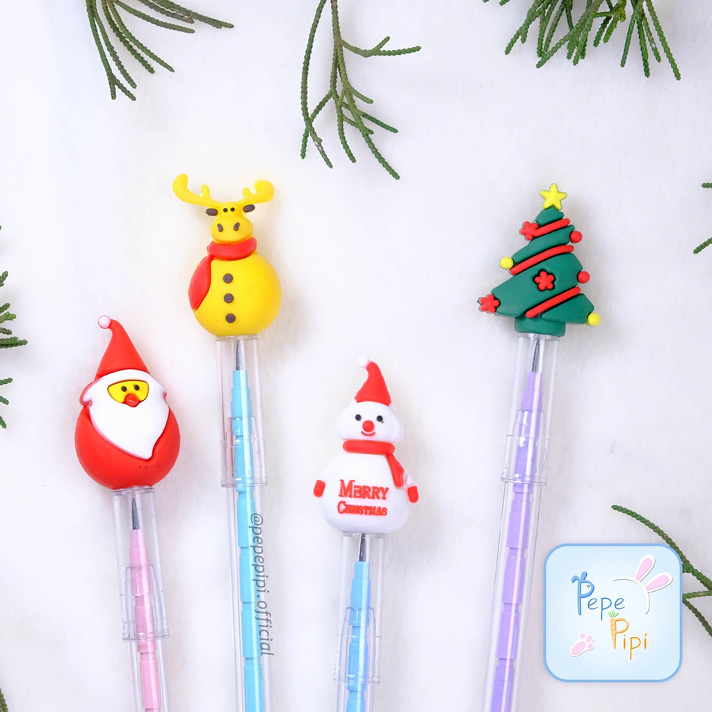 Pensil Susun Natal Peluru Banzia Bensia Christmas Santa Pohon Rusa Snowman Xmas Pencil Isi Ulang