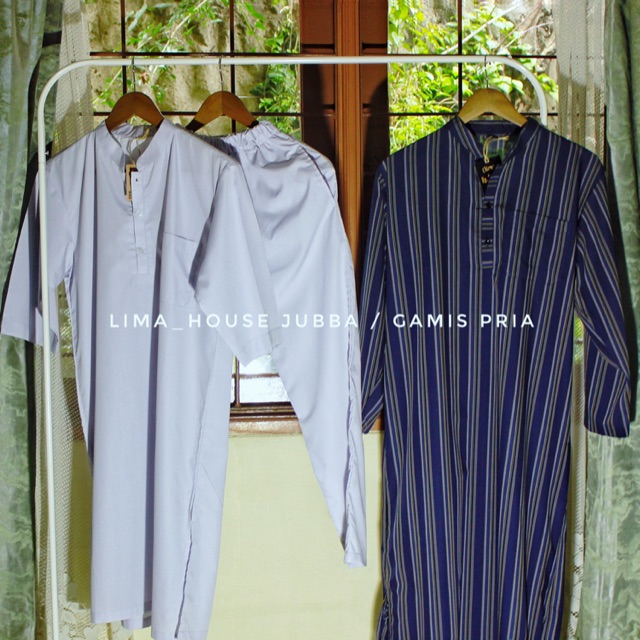 Gamis / jubah / kurta pria motif garis warna biru tua