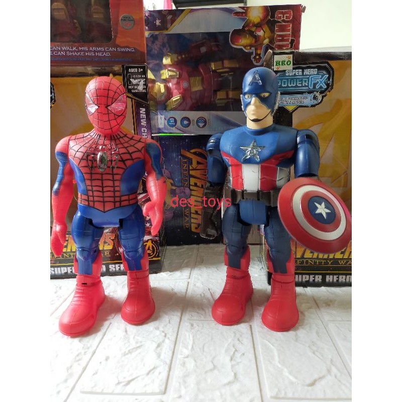 MAINAN ROBOT SPIDERMAN / CAPTAIN AMERICA IRONMAN SUPERHERO ROBOT BISA JALAN
