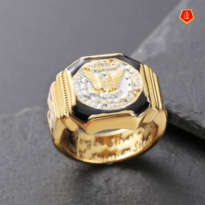 [Ready Stock]Personalized Classic Eagle Dollar Gold Ring