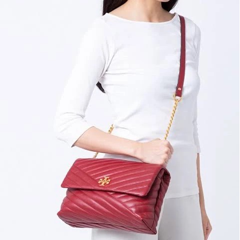 Tory Burch Kira Chevron Red Colorblock White Convertible Shoulder Bag