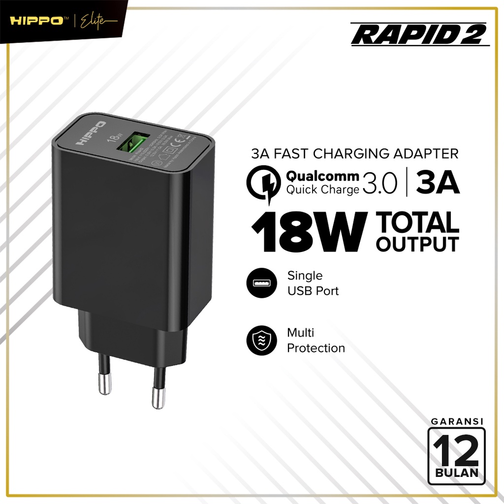 Hippo Rapid 2 Adaptor Charger Quick Charge 3.0 Fast Charging 18 W