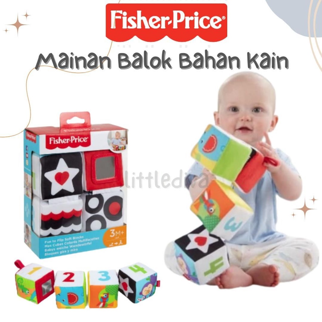 Mainan Balok Kain FISHER PRICE Fun to Flip Soft Blocks 3M+ -  Edukasi Sensorik Bayi 3m sensori