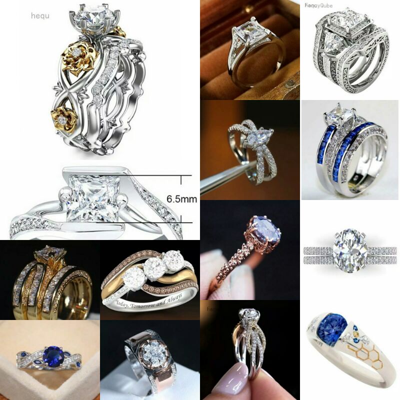 Cincin Wanita woman ring blue series emas berlian zircon